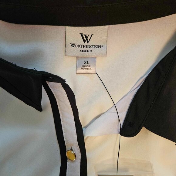NWT Worthington White with Black Long Sleeve Button-Down Shirt Size XL - Picture 7 of 13